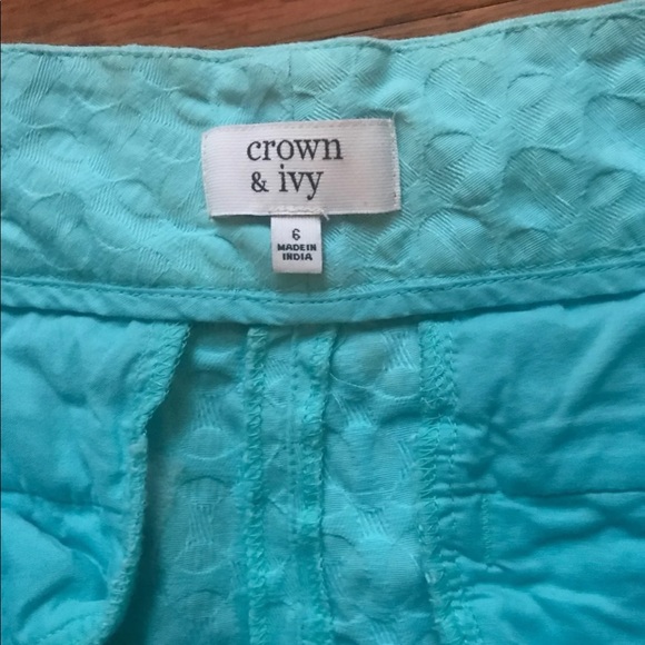 Crown & ivy scalloped floral teal summer shorts 6 - Picture 2 of 7
